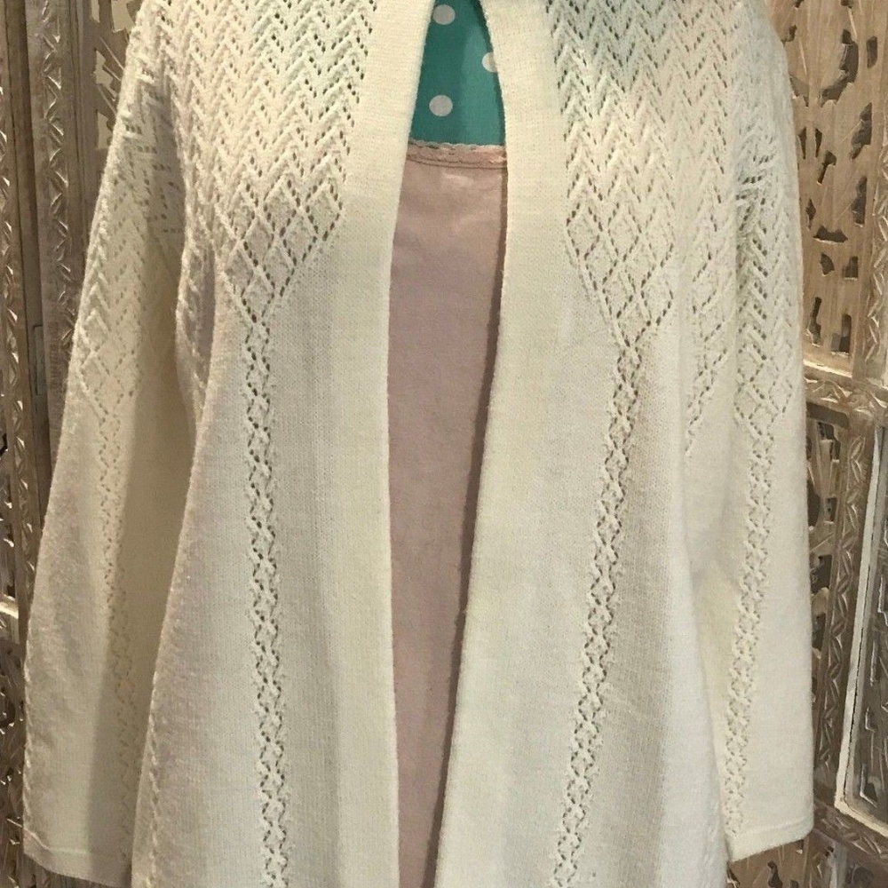 Rosanna vintage ivory pointelle cardigan, open,  L